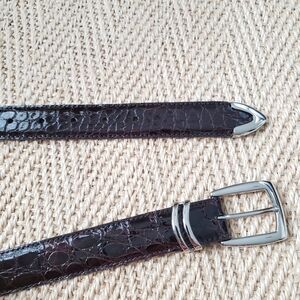 J. Hilburn Belt Men 42 Genuine Caiman Crocodile Brown Leather Silver Buckle USA